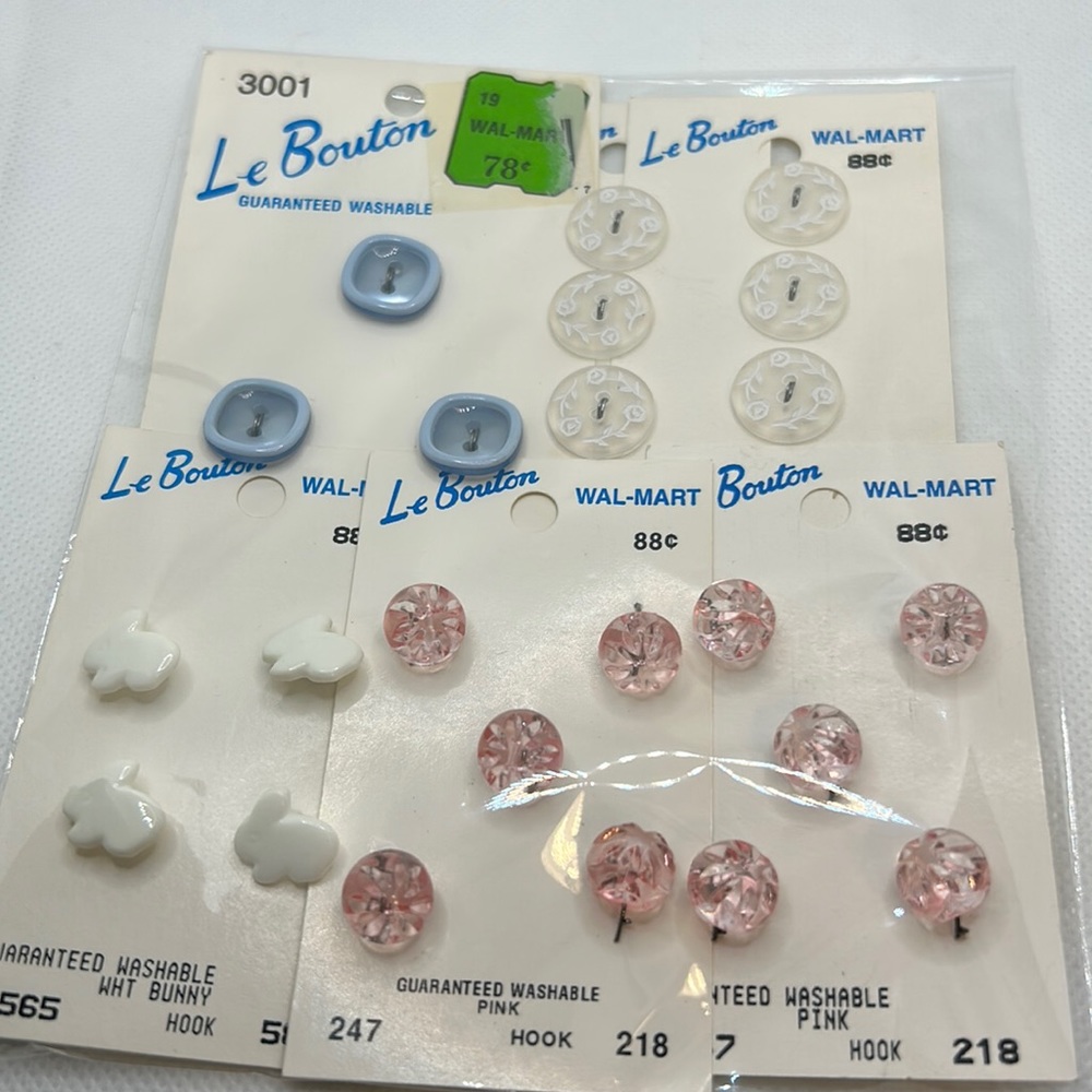 Buttons; vintage, Le Bouton, pastel blue, white, pink.  for junk journal etc.